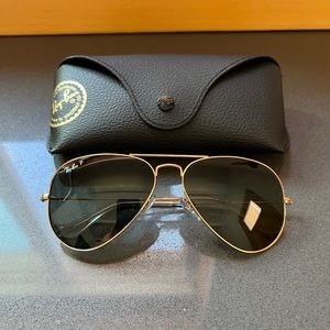 Ray-Ban Classic Aviator Sunglasses Polarized (Polished Gold/Green) — 58mm